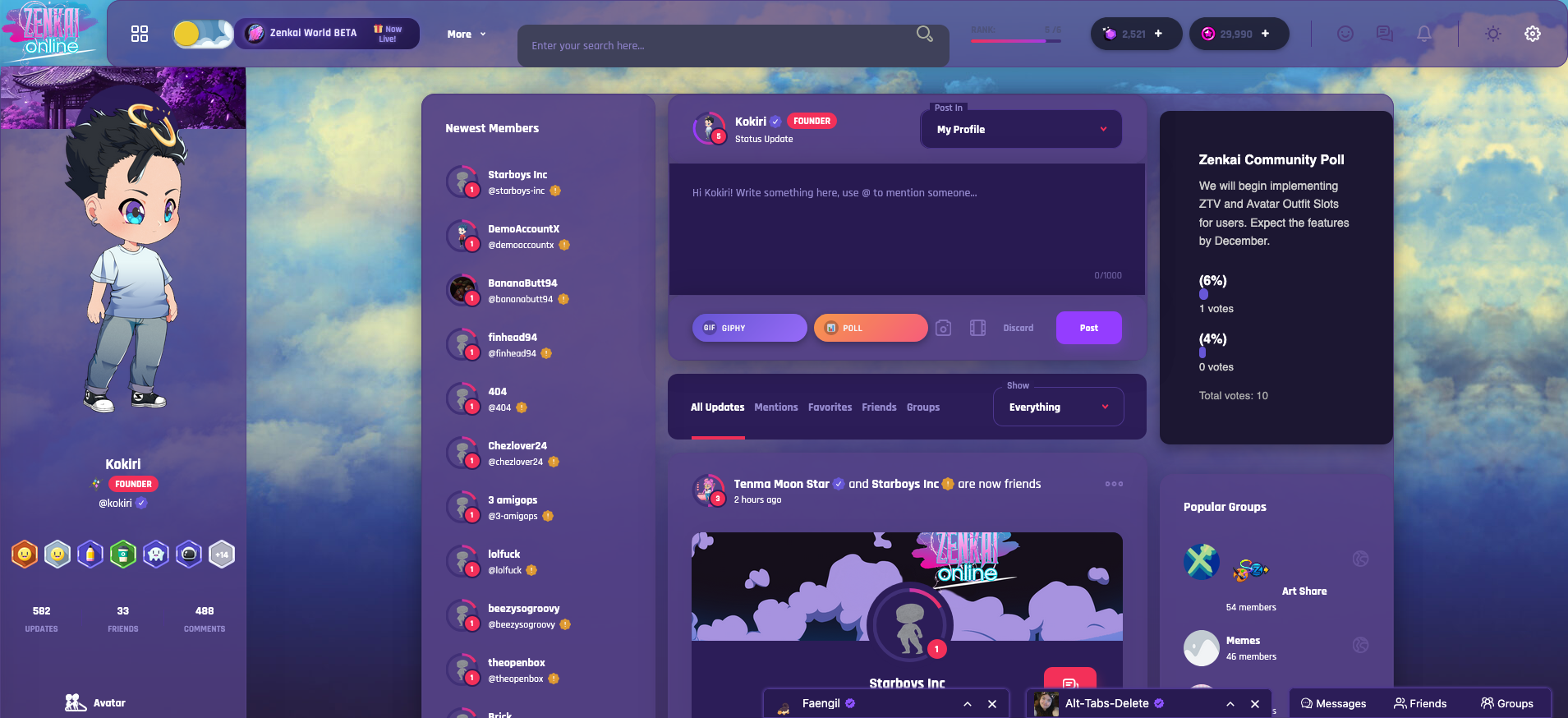 Zenkai Online dashboard and community interface